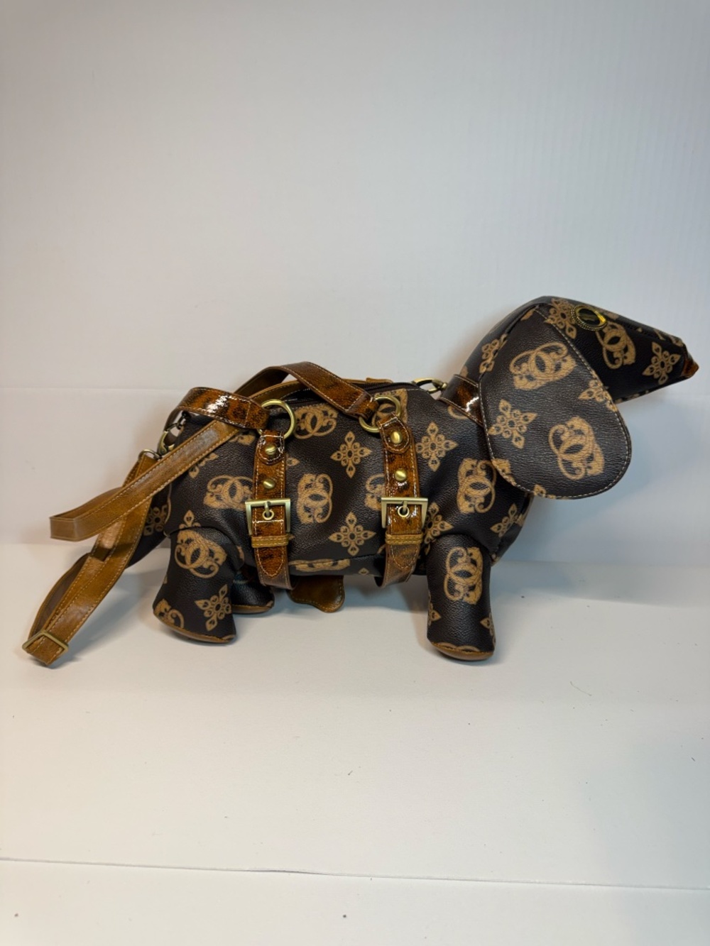 Sharif 1827 Dog Novelty Handbag Brown Satchel Purse Shoulder Bag